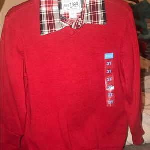 Sweater and long sleeve button up shirt.